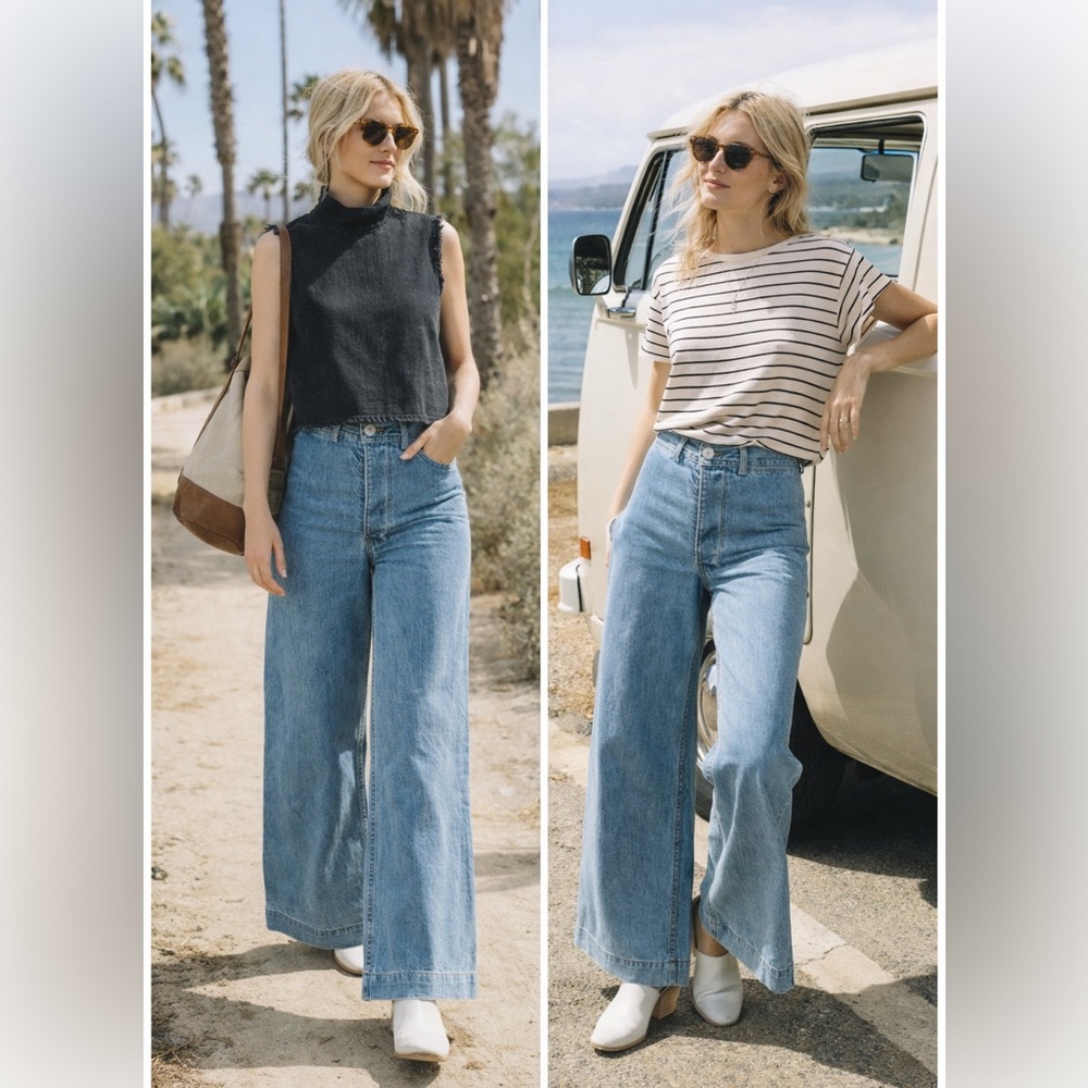Jesse Kamm Sailer Wide leg button fly Jean in Light Blue Sz 10